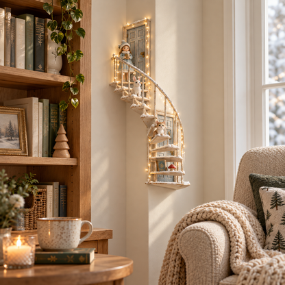 ❄️ Light-Up Winter Fairy Door Staircase – Enchanted LED Wall Decoration