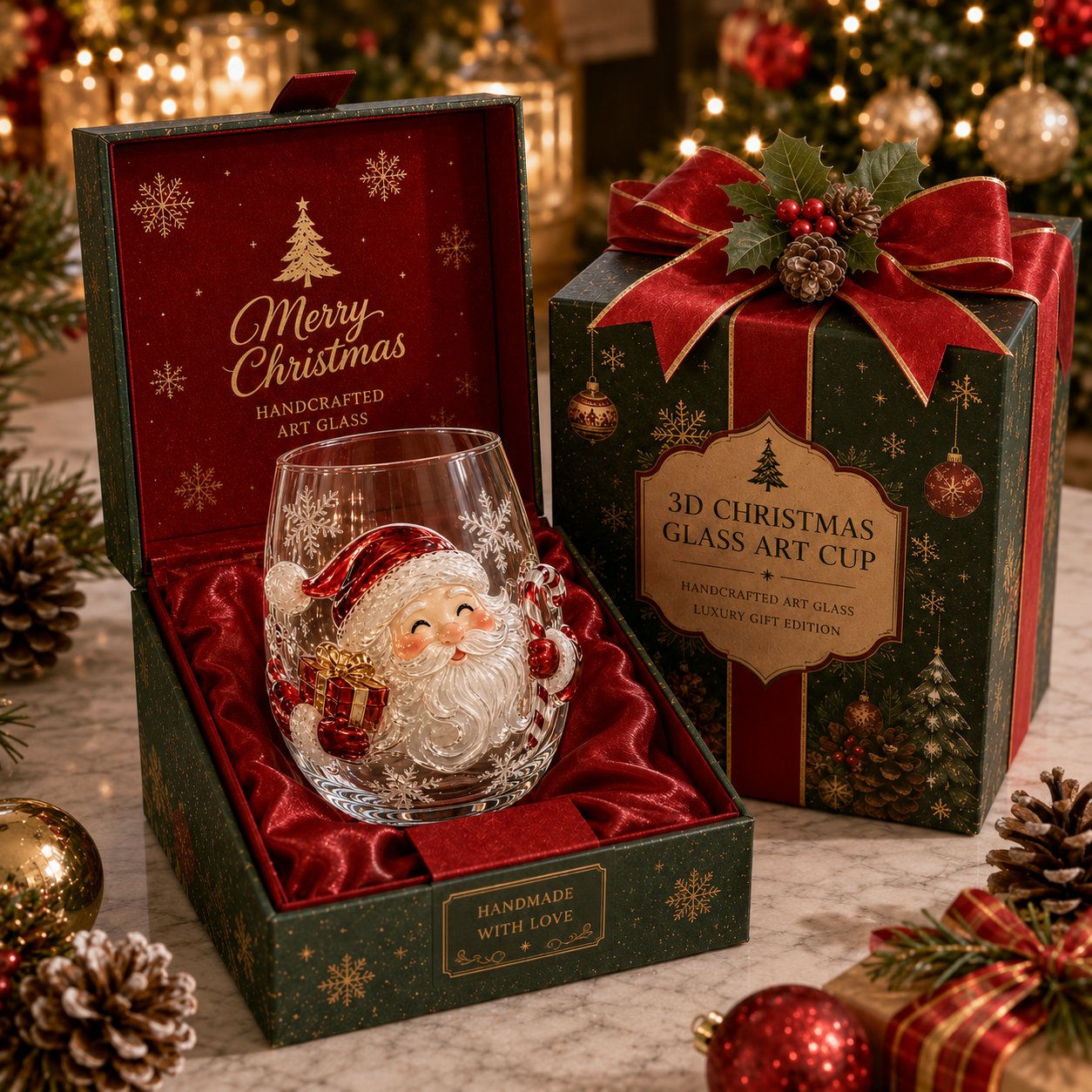 ✨Magical Christmas 3D Glass Cup Collection – Santa, Reindeer, Snowman & Christmas Tree