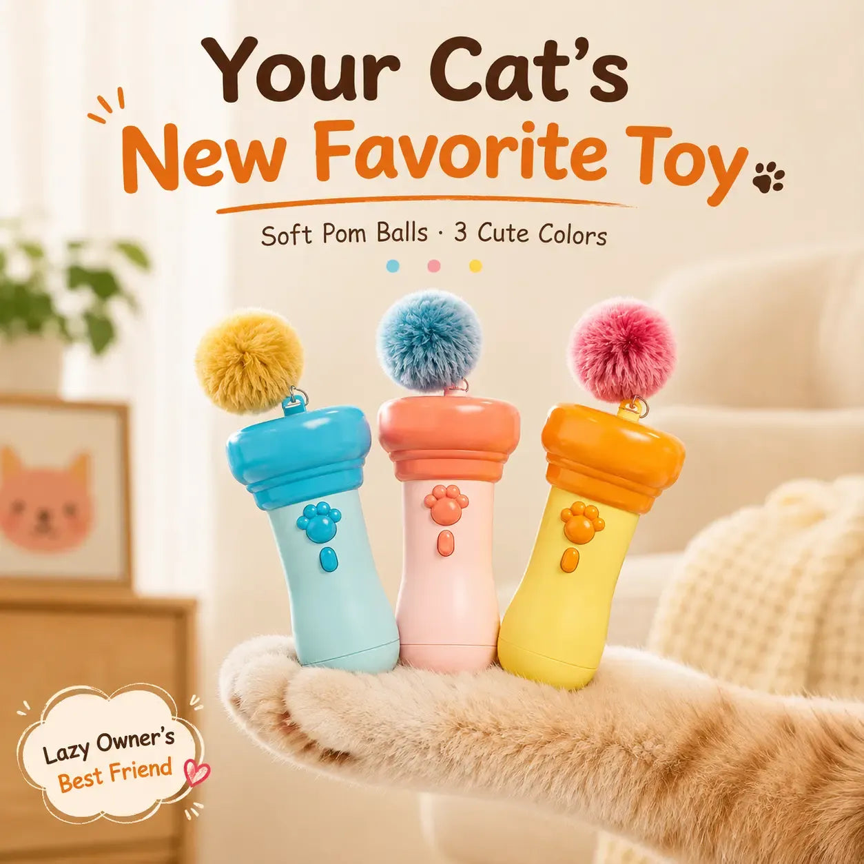 😼🐾 2026 New Interactive Automatic Retractable Cat Teaser with Plush Ball