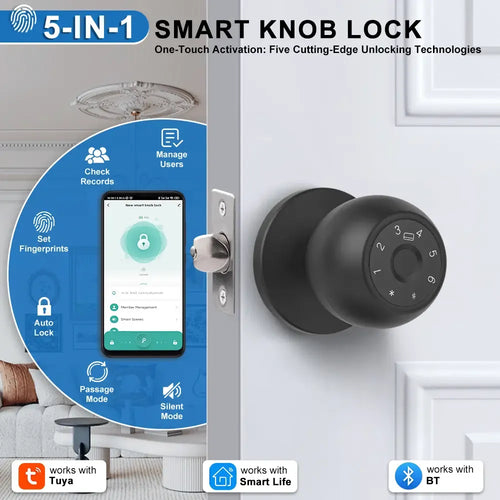 🔐🔑X11 Aluminium 5-in-1 Keyless Door Lock - Fingerprint