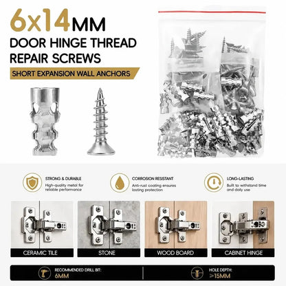 🔩 6×14mm Short Expansion Screw Set for Cabinet Hinge Repair & Stripped Thread Restoration