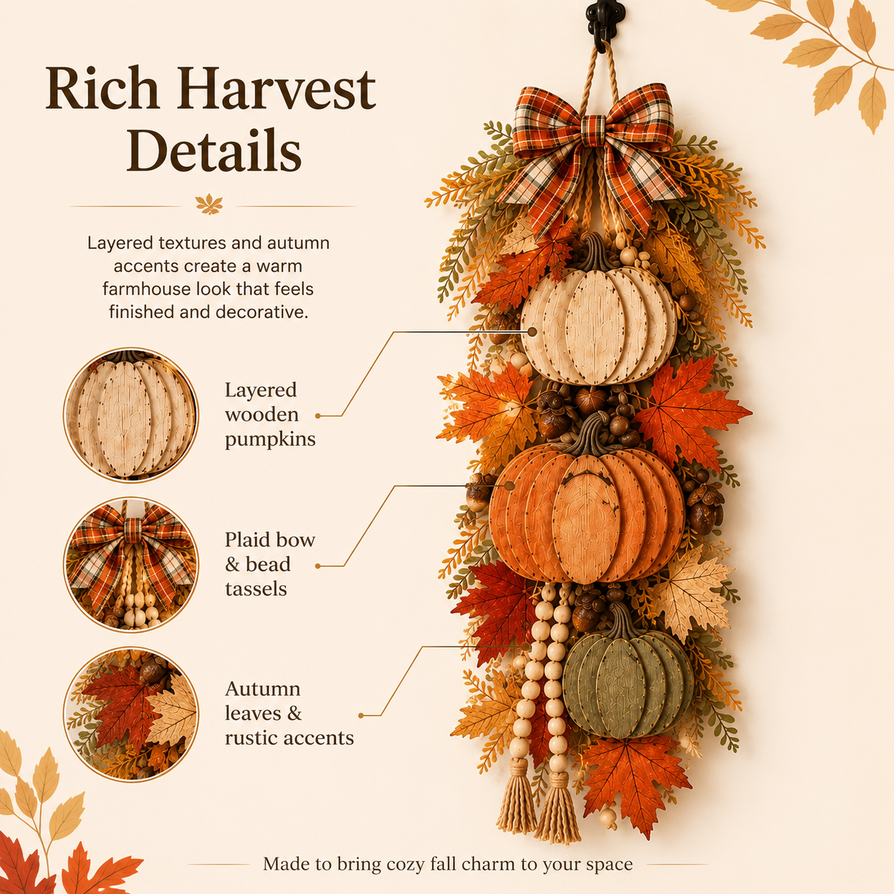 🏡🎃Rustic Wooden Pumpkin Door Hanging with Warm LED Lights