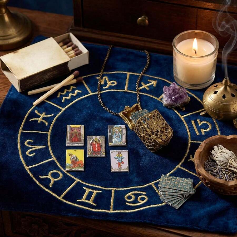 ✨ Secret Tarot Locket Necklace – Vintage Pendant with Mini Tarot Cards