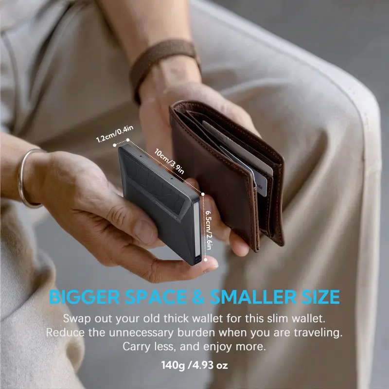 HERO Minimalist Wallet for Men,RFID Blocking Mens Wallets Slim Card Holder with Money Clip Metal Swipe Pop-Up Credit Card Case Smart Travel Wallet