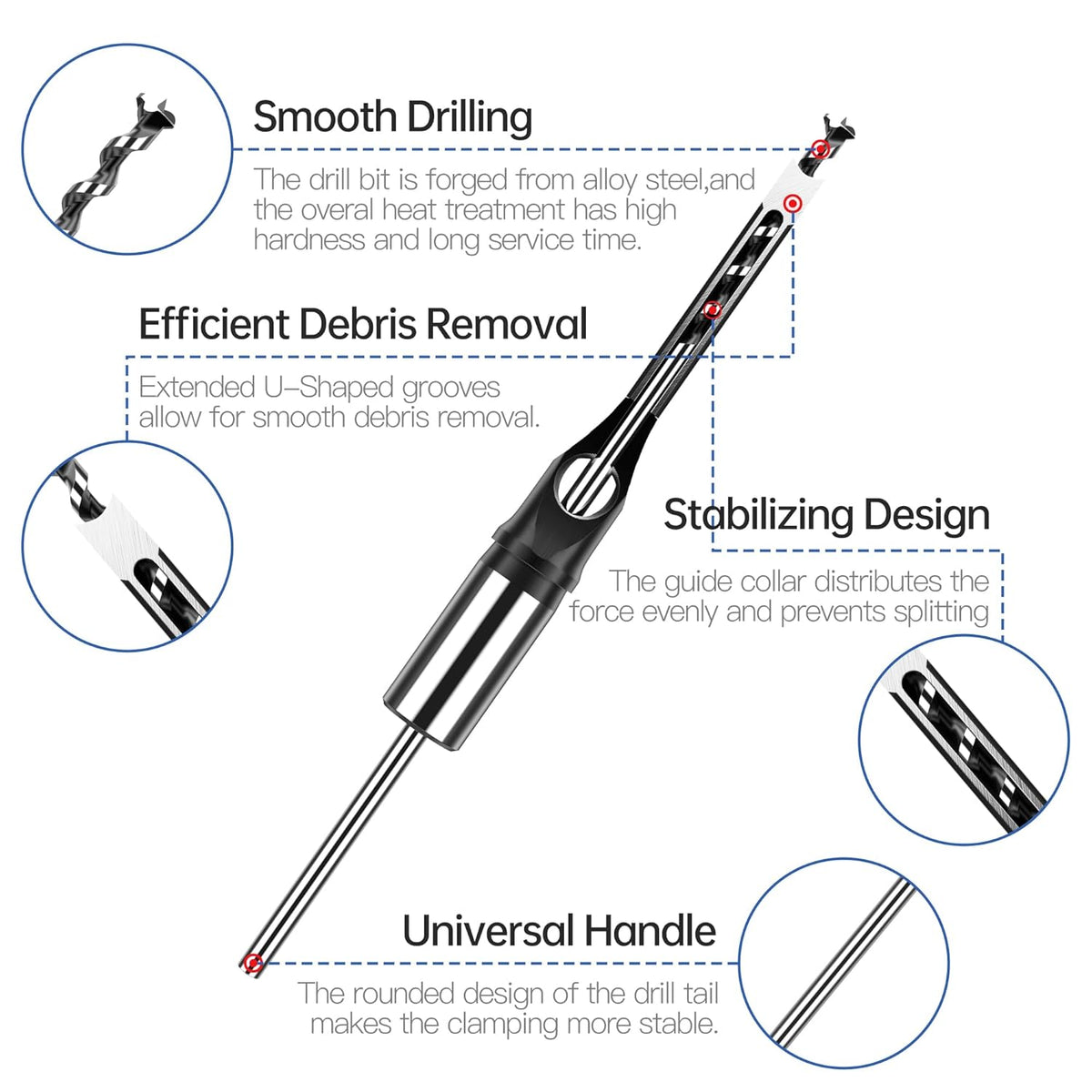 Square Hole Mortise Chisel Drill Bit for Woodworking
