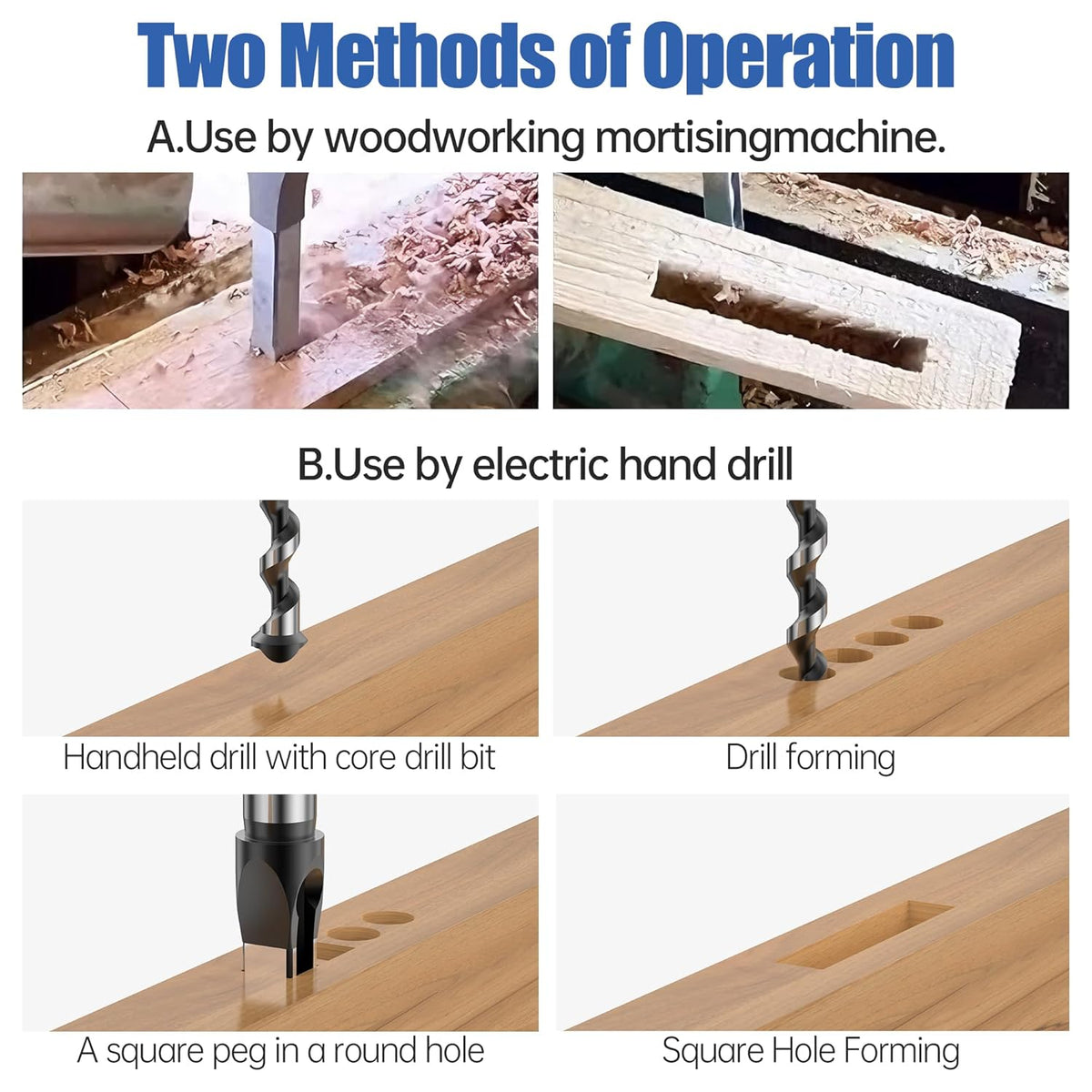 Square Hole Mortise Chisel Drill Bit for Woodworking
