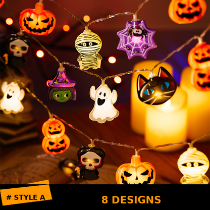 🎃 Halloween Character LED String Lights – 20 LEDs, 8 Modes & Timer