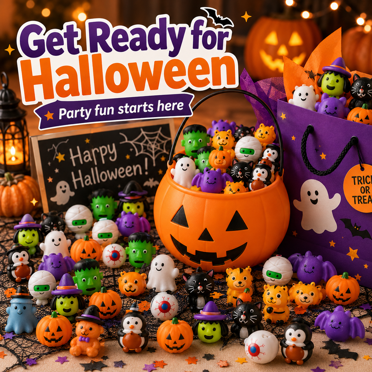 🎃 50PCS Halloween Mini Squishy Toys – Cute Party Favors & Goodie Bag Fillers