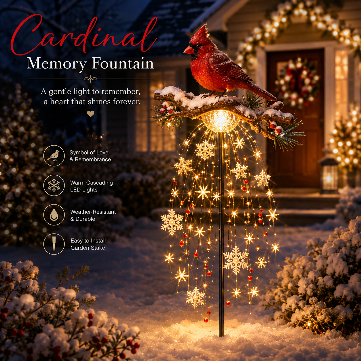 🌲✨ Cardinal Memory Fountain ✨– Lighted Christmas Remembrance Garden Decor❄️
