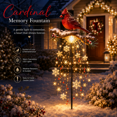 🌲✨ Cardinal Memory Fountain ✨– Lighted Christmas Remembrance Garden Decor❄️