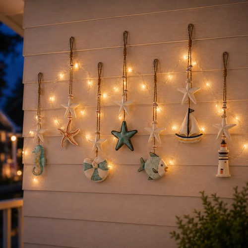 🌊 Seaside Glow Wall Hangings – 7-Piece Coastal Nautical Decor Set