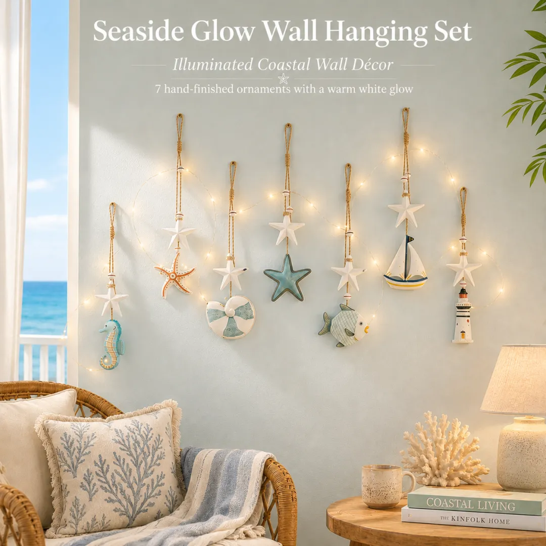 🌊 Seaside Glow Wall Hangings – 7-Piece Coastal Nautical Decor Set