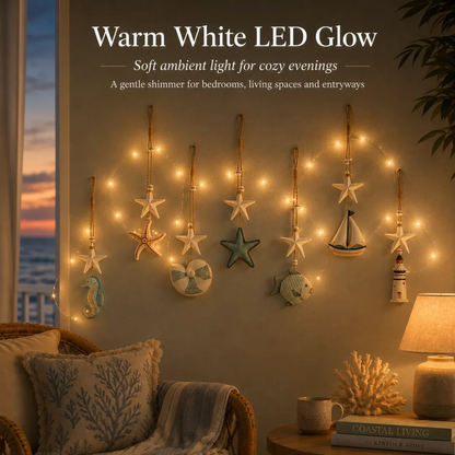 🌊 Seaside Glow Wall Hangings – 7-Piece Coastal Nautical Decor Set