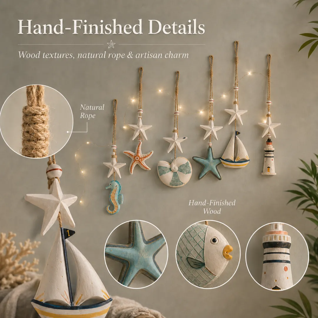 🌊 Seaside Glow Wall Hangings – 7-Piece Coastal Nautical Decor Set