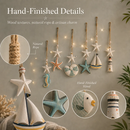 🌊 Seaside Glow Wall Hangings – 7-Piece Coastal Nautical Decor Set