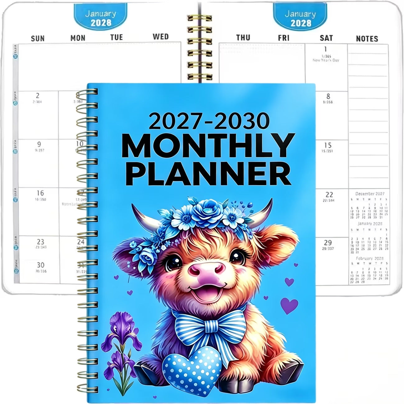 🐮 2026–2030 Monthly Planner ✨ Cute Highland Cow 5-Year Calendar | Large Monthly Blocks for Long-Term Planning