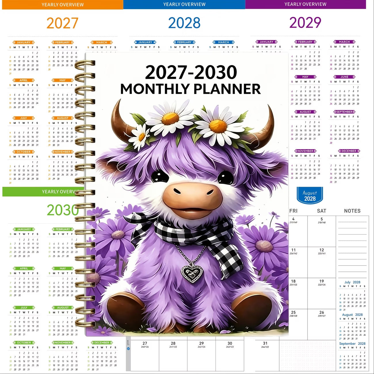 🐮 2026–2030 Monthly Planner ✨ Cute Highland Cow 5-Year Calendar | Large Monthly Blocks for Long-Term Planning