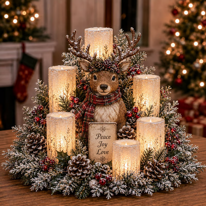 Christmas Lighted Centerpiece with Flameless Candle Glow