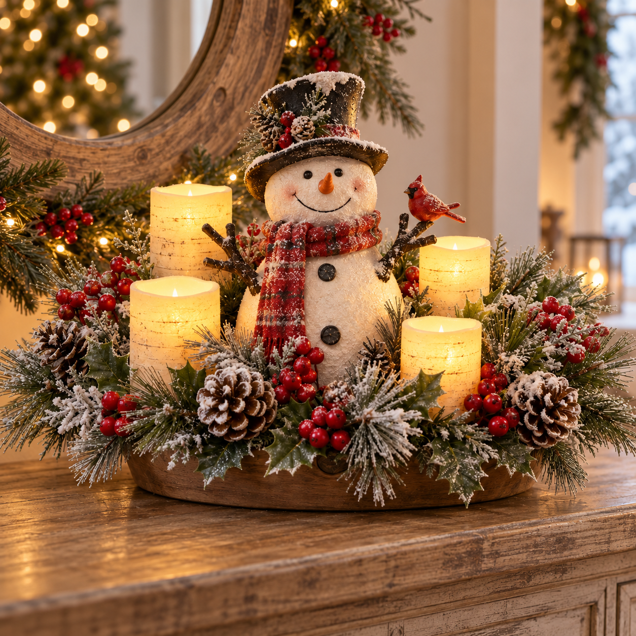 Christmas Lighted Centerpiece with Flameless Candle Glow