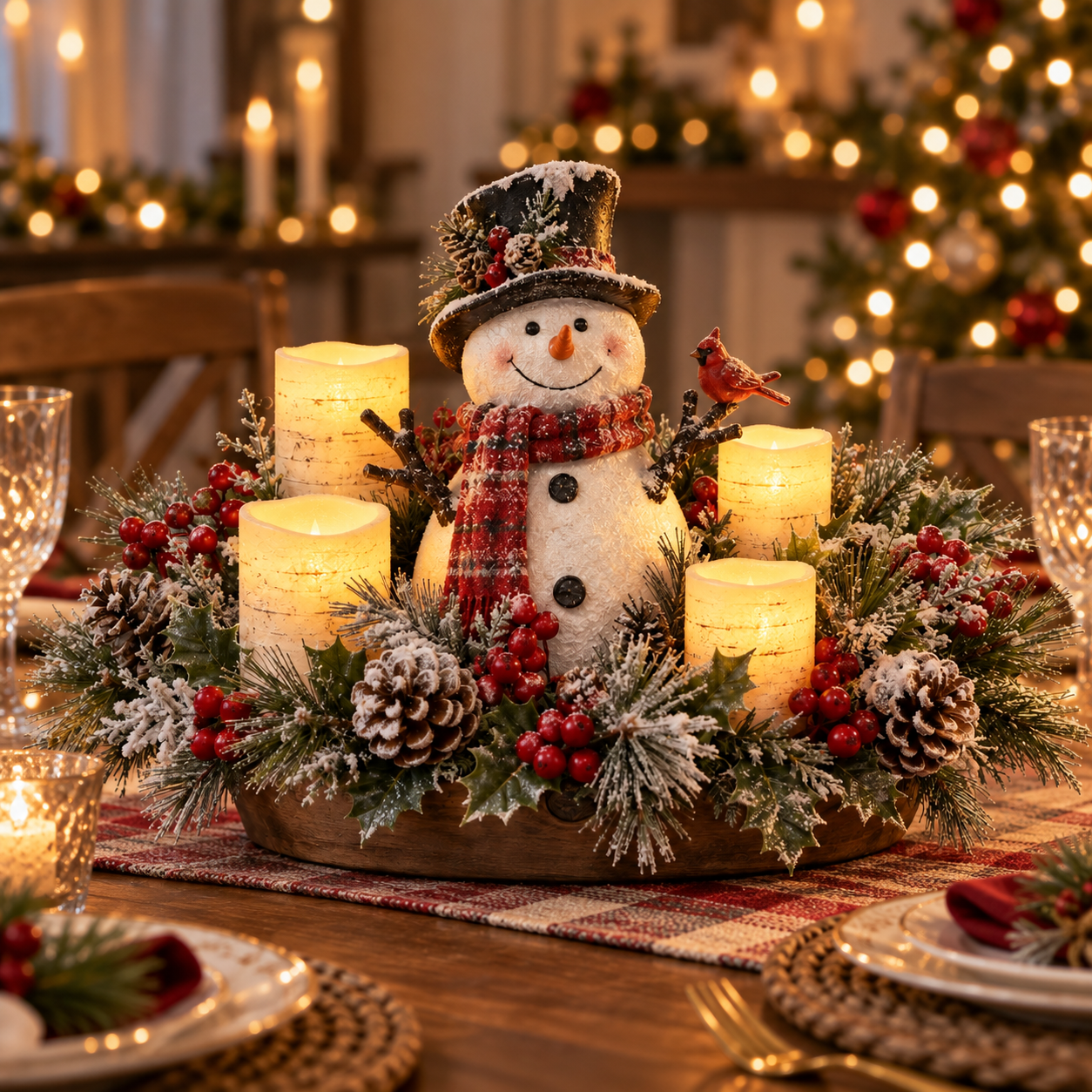 Christmas Lighted Centerpiece with Flameless Candle Glow