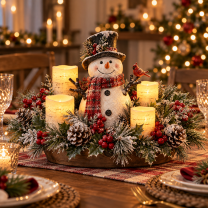 Christmas Lighted Centerpiece with Flameless Candle Glow