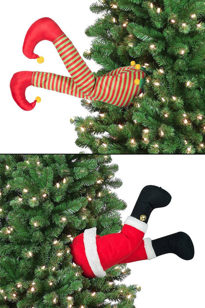 🎅 Santa Got Stuck! Funny Moving Christmas Tree Legs Ornament – Santa & Elf