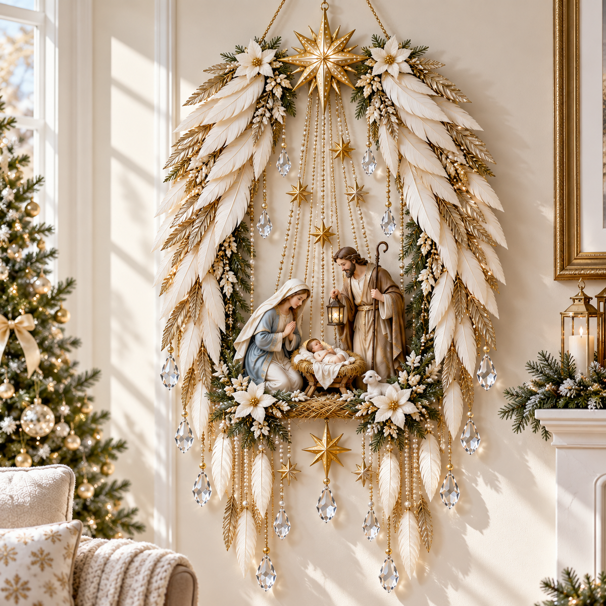 👼 Heavenly Angel Wings Nativity Light✨ – Lighted Christmas Wall Decor  ✈️