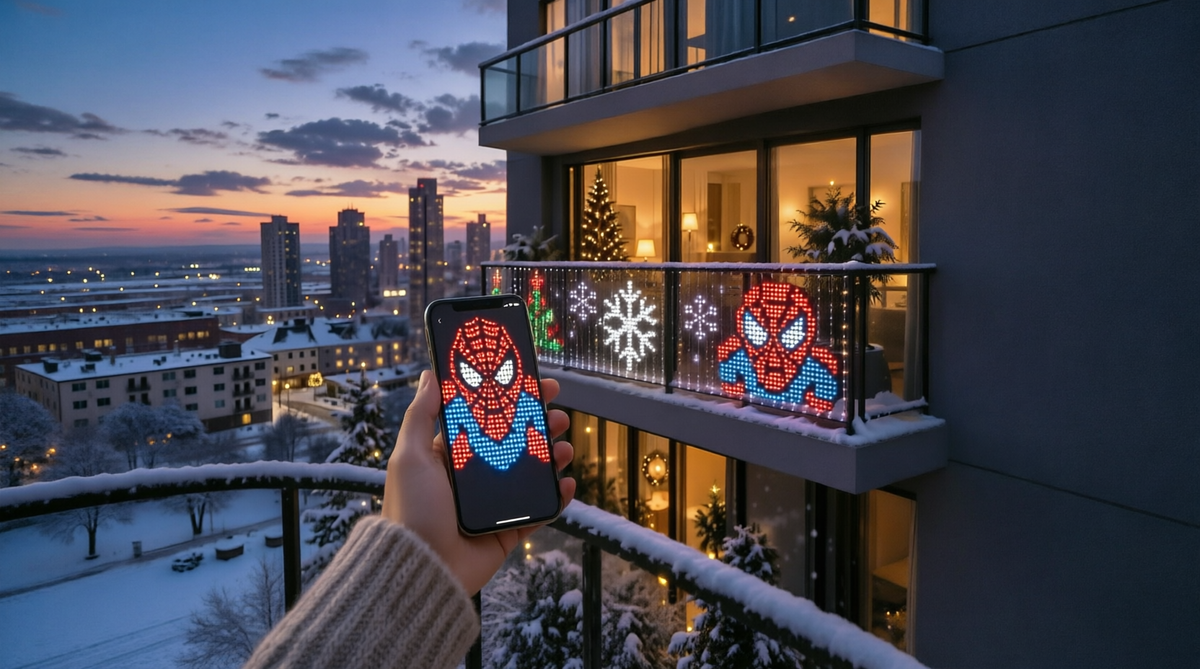 🎄💯Smart Animated Curtain Lights – App-Controlled RGB Balcony & Window Display