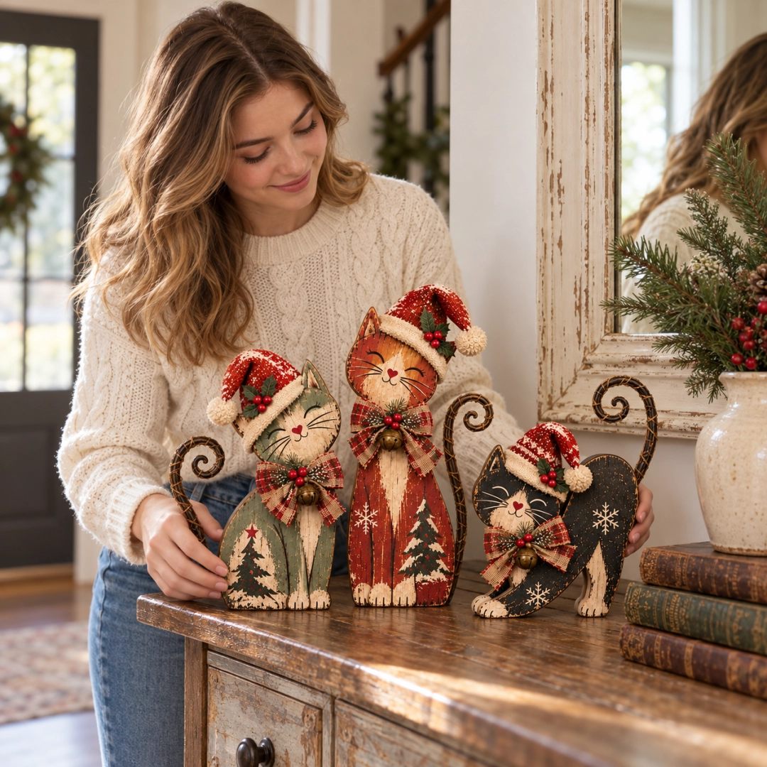 Vintage Lighted Christmas Cat Trio
