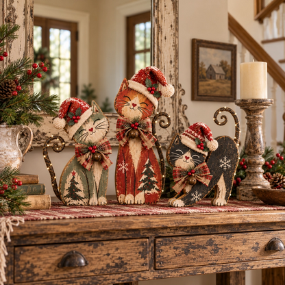 Vintage Lighted Christmas Cat Trio