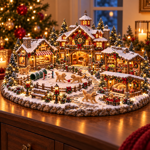 🐕 Lighted Golden Retriever Christmas Village | Holiday Dog Décor