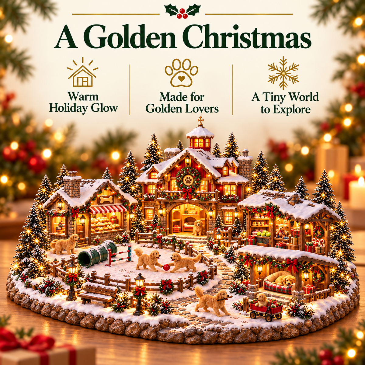 🐕 Lighted Golden Retriever Christmas Village | Holiday Dog Décor