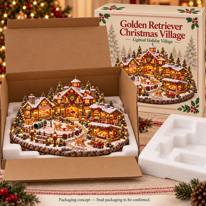 🐕 Lighted Golden Retriever Christmas Village | Holiday Dog Décor