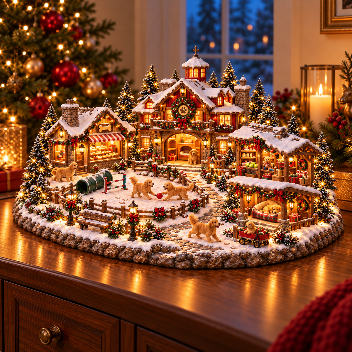 🐕 Lighted Golden Retriever Christmas Village | Holiday Dog Décor