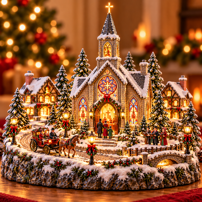 ⛪ Animated Christmas Eve Church Village | Moving Horse Carriage Display