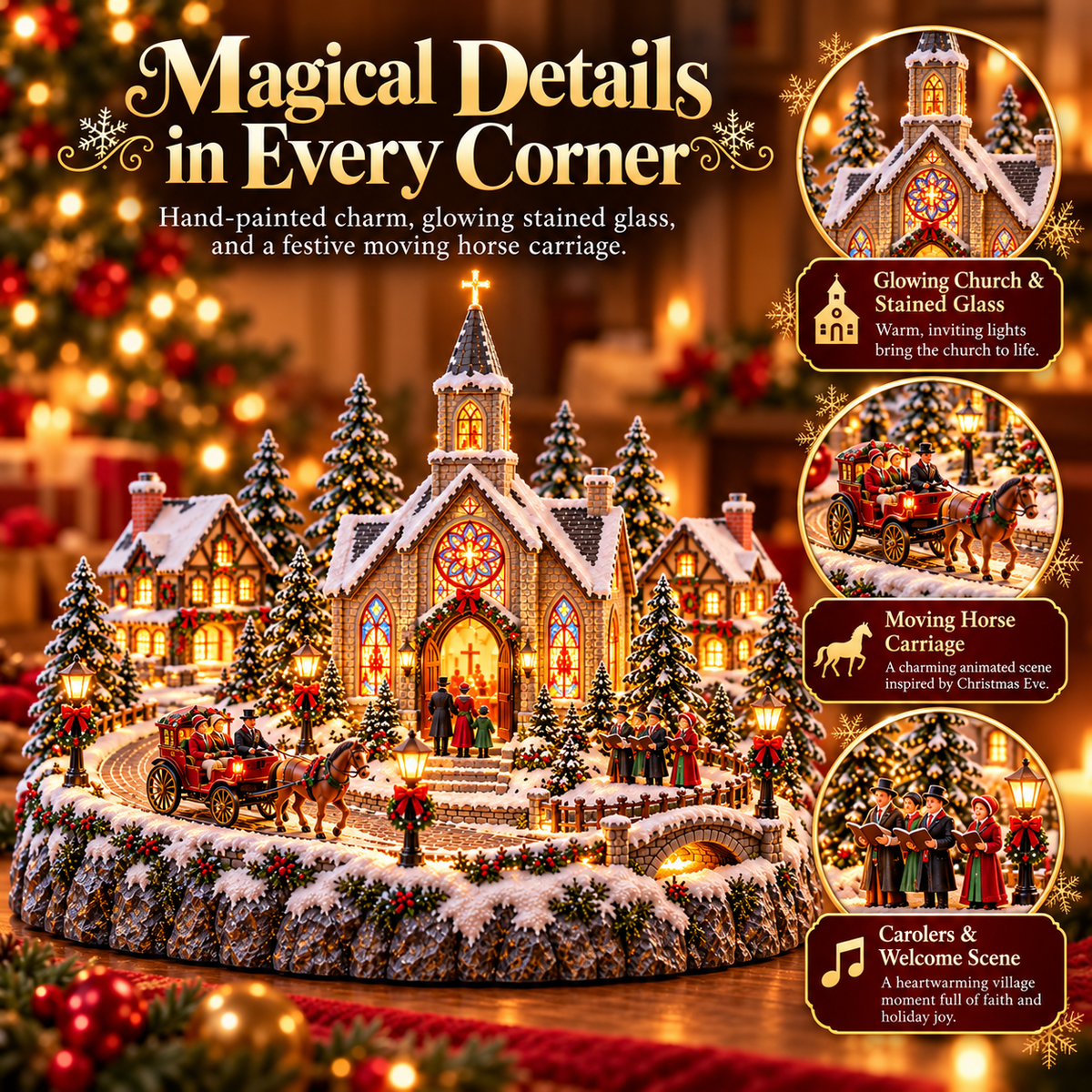 ⛪ Animated Christmas Eve Church Village | Moving Horse Carriage Display
