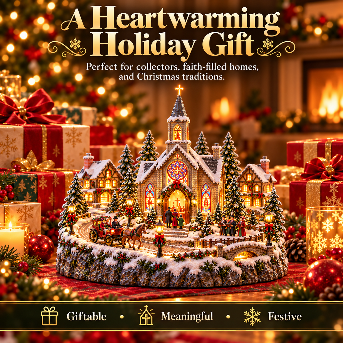 ⛪ Animated Christmas Eve Church Village | Moving Horse Carriage Display