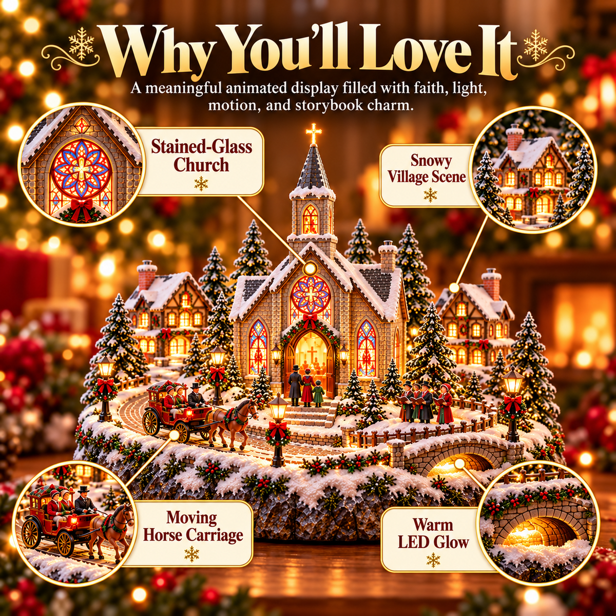⛪ Animated Christmas Eve Church Village | Moving Horse Carriage Display