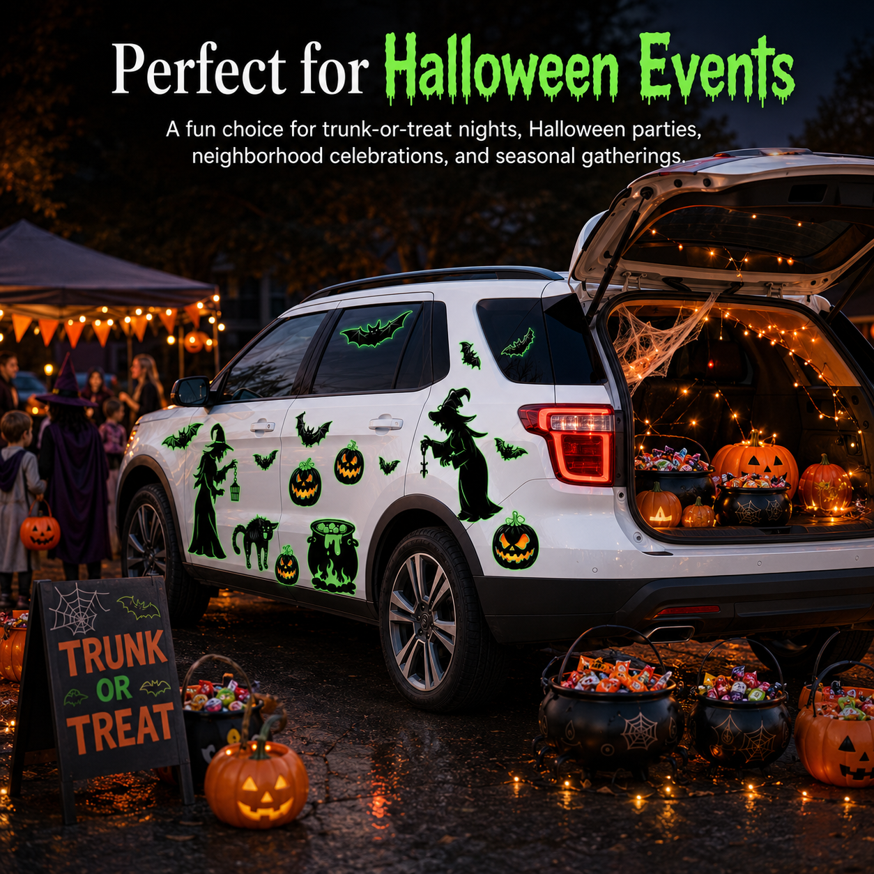 Halloween Magnets for Car & Fridge – 16-Pack Glow-in-the-Dark | Witches, Pumpkins, Bats