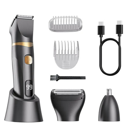 3-in-1 Electric Grooming Kit – Hair, Nose & Body Trimmer with LED Display