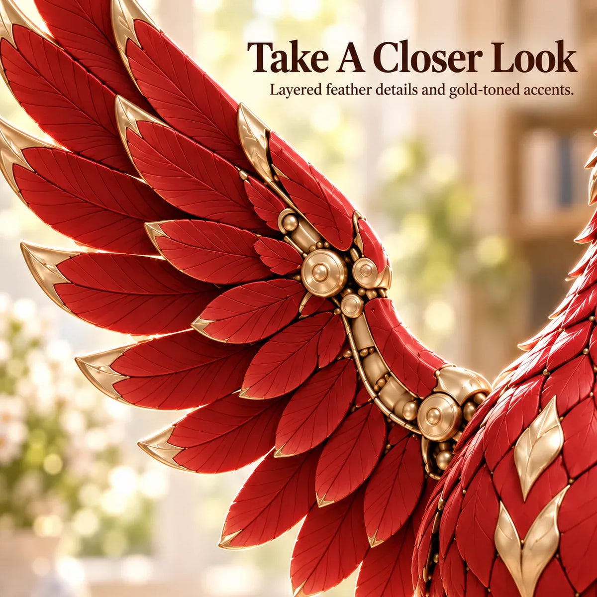 🔥 Red & Gold Phoenix Figurine – Fantasy Bird Statue with Bright Blue Eyes