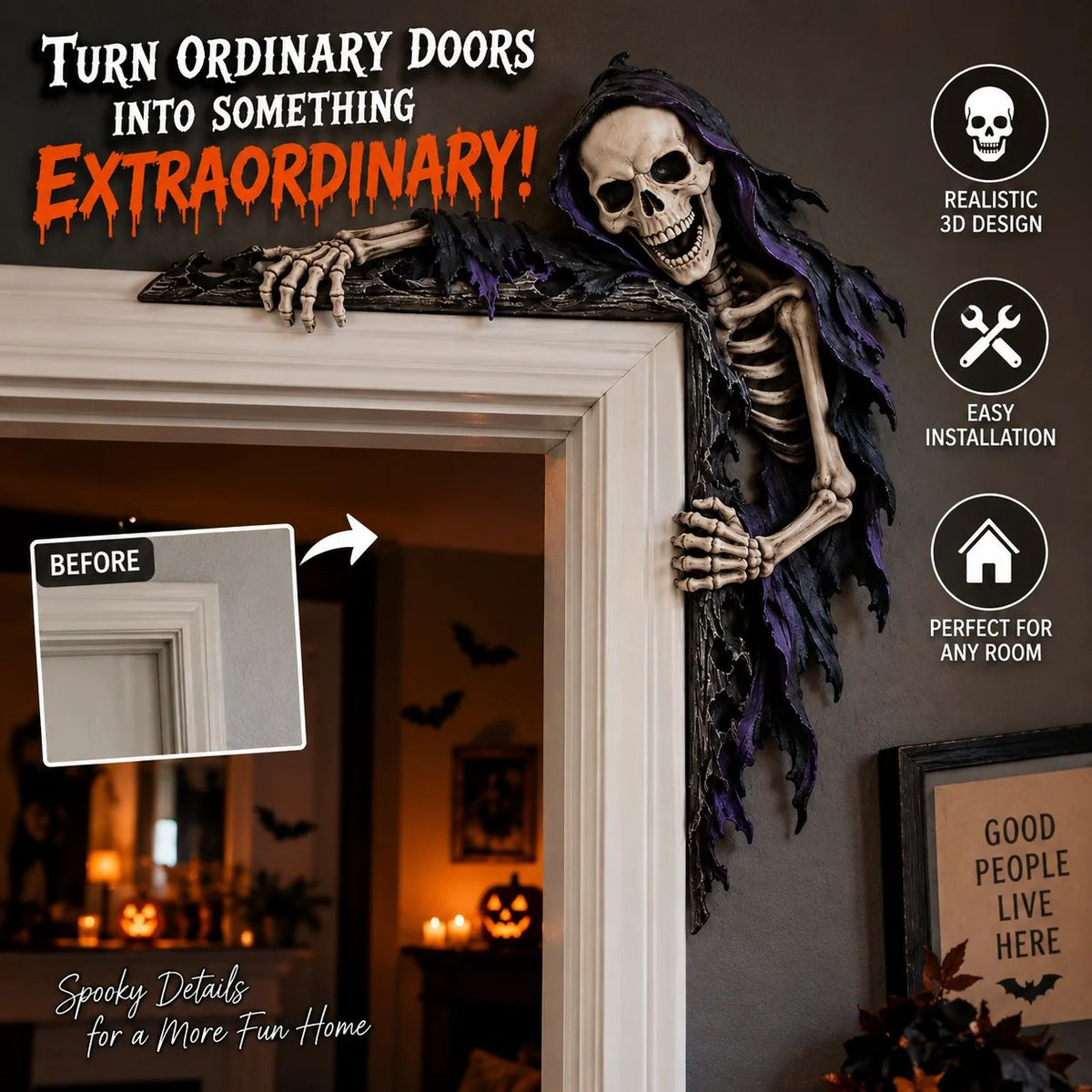 💀 Meet Your New Roommate: No Rent, No Chores, Just Hanging Around Your Doorway – Grim Reaper Corner Decor