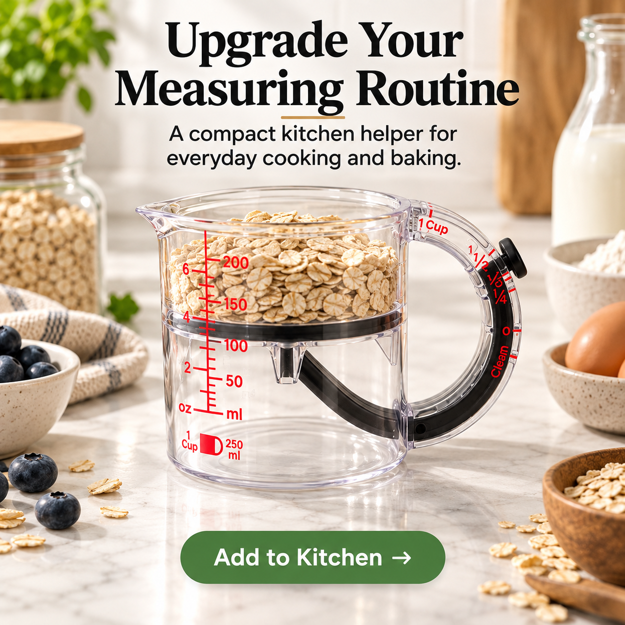 🥣 Adjustable Measuring Cup with Built-In Scraper – 1 Cup / 250 mL for Baking & Cooking