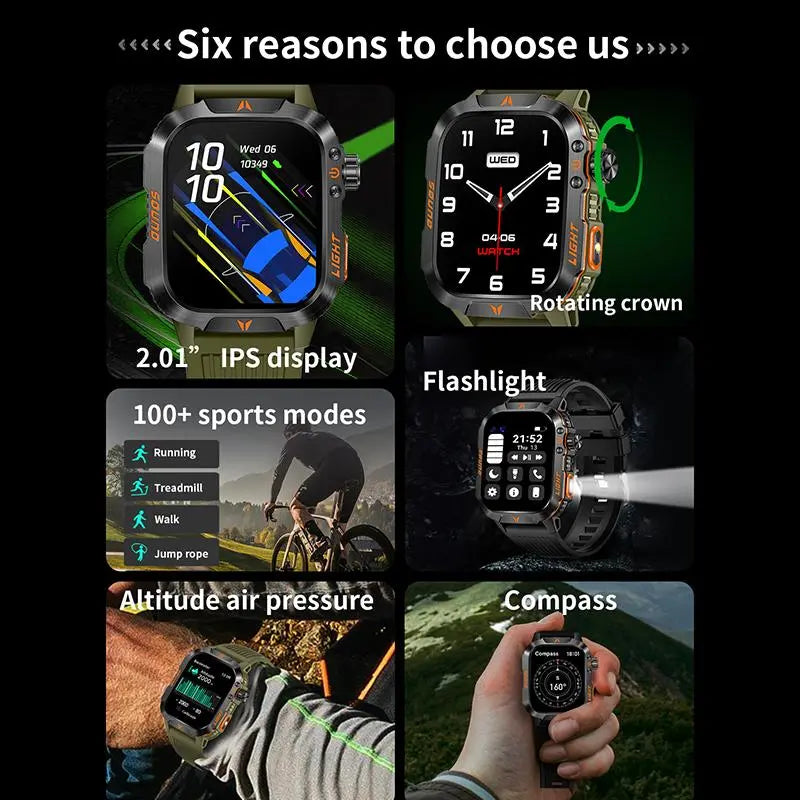 ⌚2.01-Inch Sport Smartwatch with Calls, Activity Modes & Side LED Light🎁