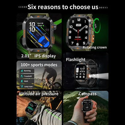 ⌚2.01-Inch Sport Smartwatch with Calls, Activity Modes & Side LED Light🎁