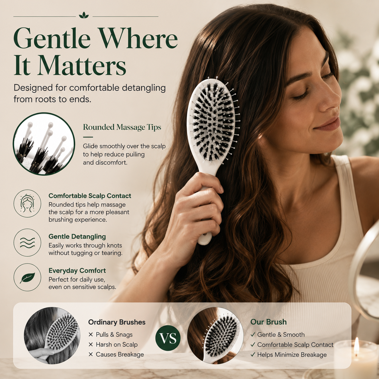 💚 Viral Detangling Hair Brush – Gentle, Smooth & Frizz-Free Hair
