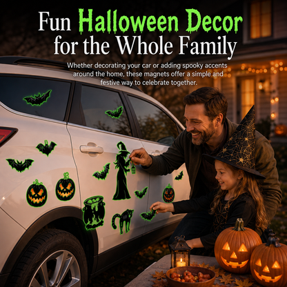 Halloween Magnets for Car & Fridge – 16-Pack Glow-in-the-Dark | Witches, Pumpkins, Bats