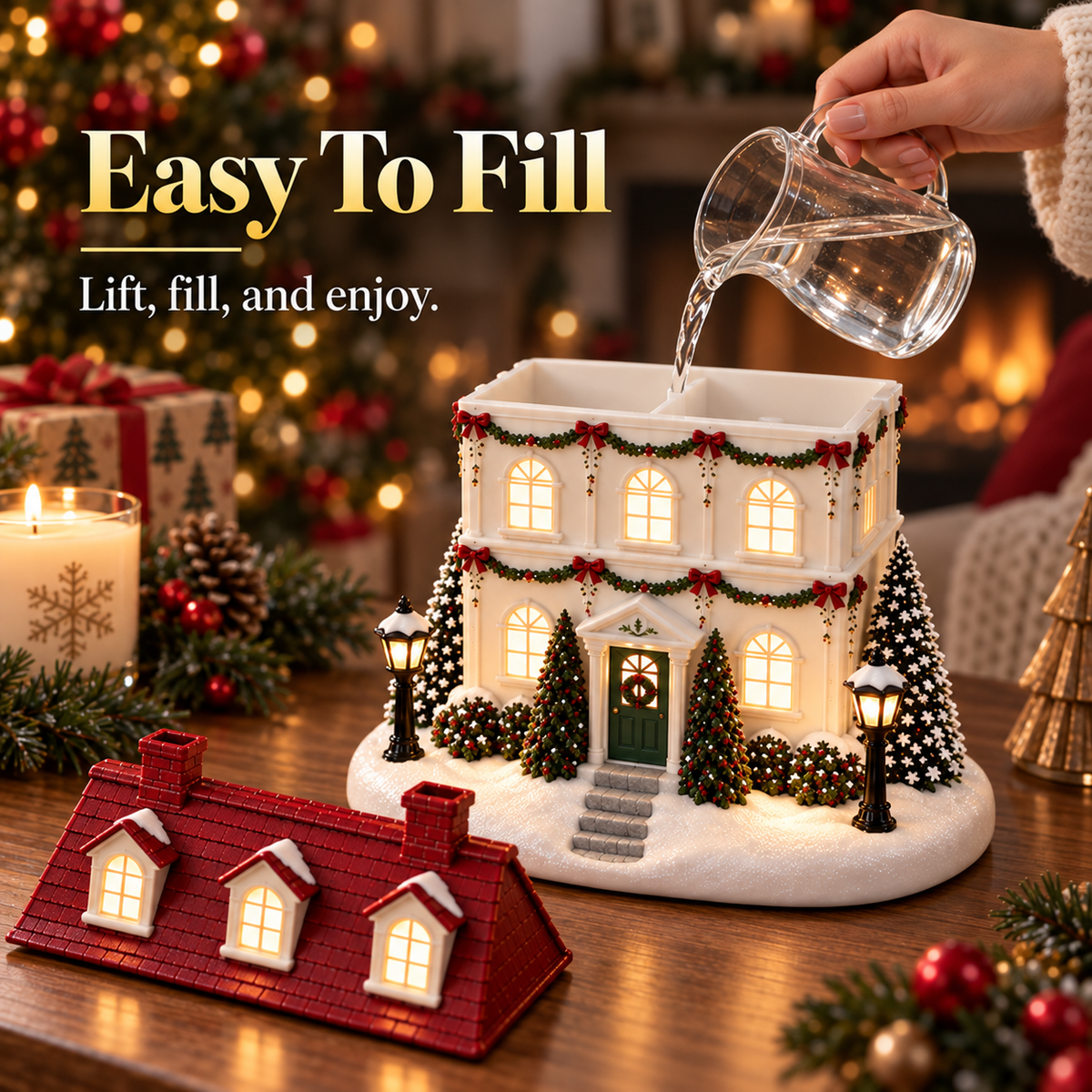 🎄 Christmas House Aroma Diffuser – Warm Glow & Chimney Mist Holiday Decor🎁