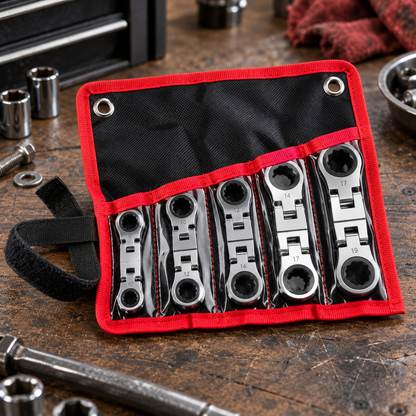 💯🛠️ 5-Piece Stubby Flex-Head Ratchet Wrench Set – Built for Tight Spaces Wrench Set 72-Tooth Metric Mechanic Tools