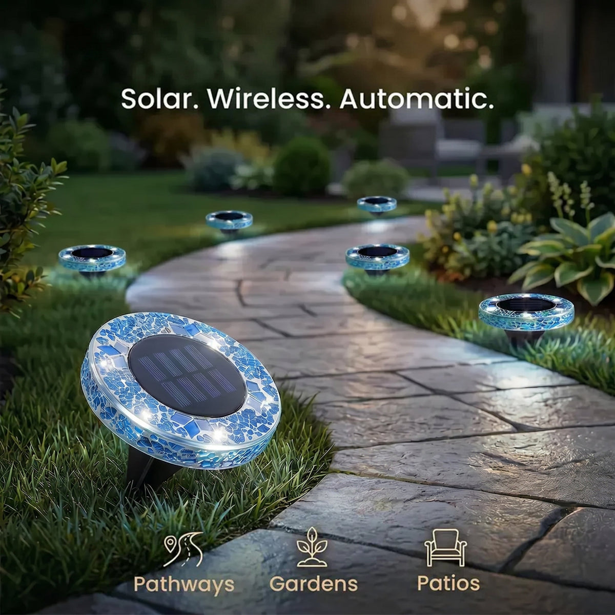 🌙 Glowing Mosaic Solar Garden Lights – Automatic Pathway Glow